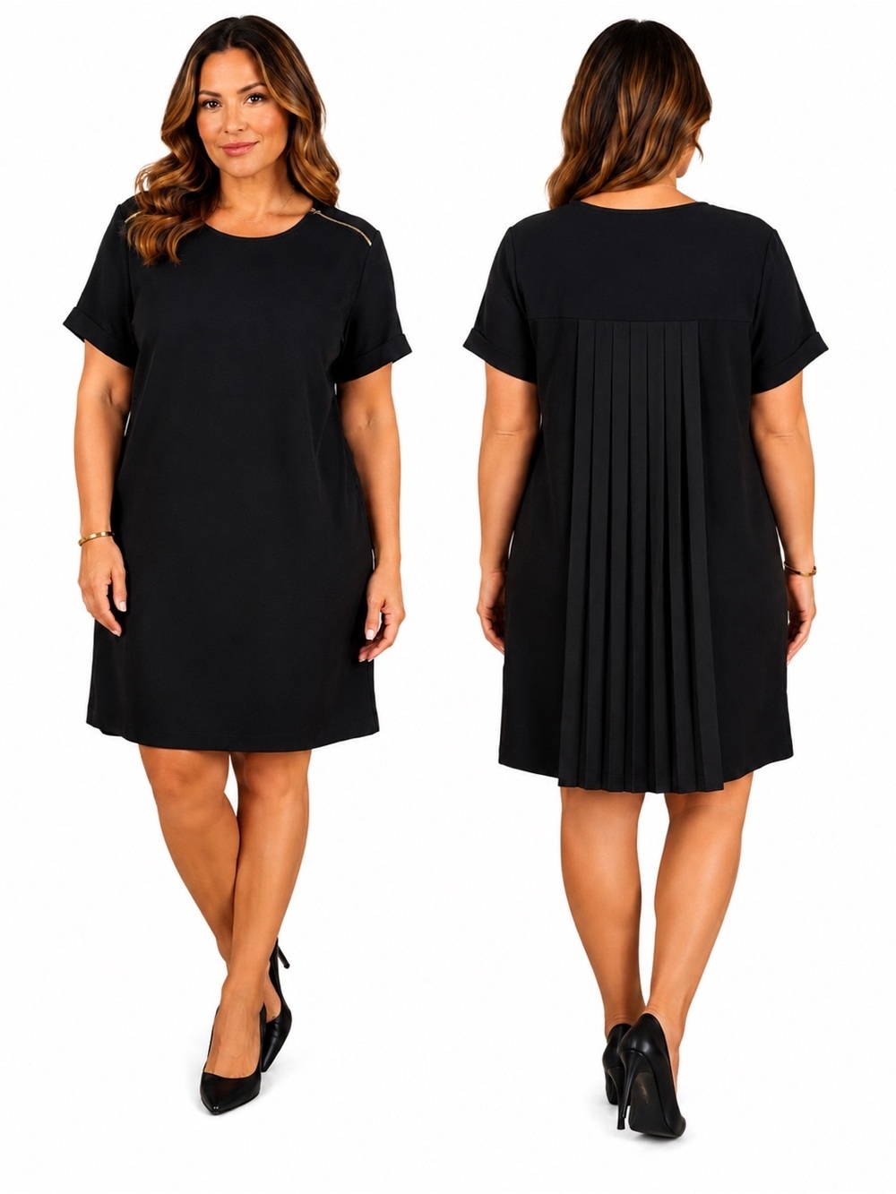 Banana Republic Black Short-Sleeve Pleated-Back Shift Dress